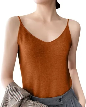 Spaghetti Strap Tank Top Women Sleeveless Casual Gym Cami Crops Summer Solid V Neck Soft Knitted Camisole