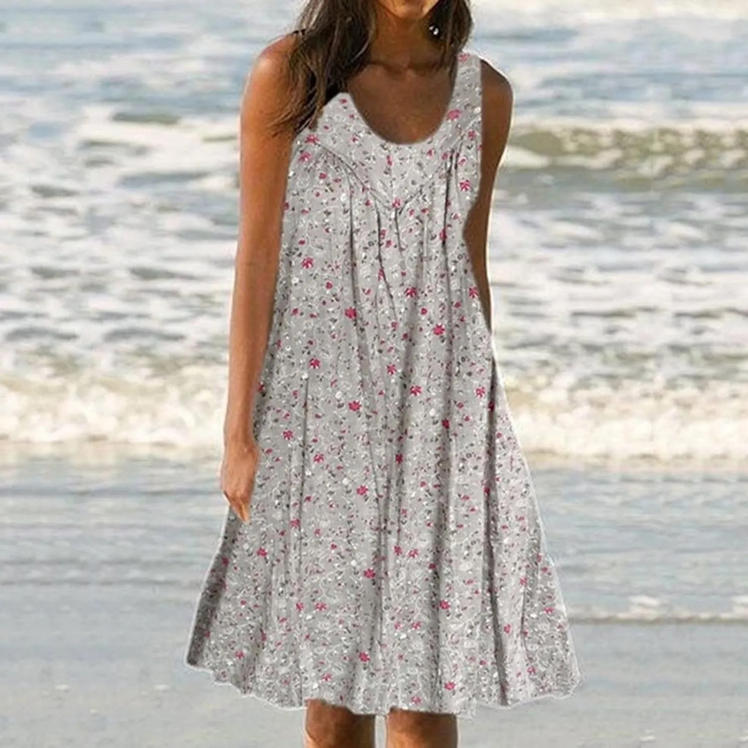 Summer Dress Sundresses 2025 Vacation Dress Sleeveless Dress Tank Top Business Short Dress Floral Dress with Pockets