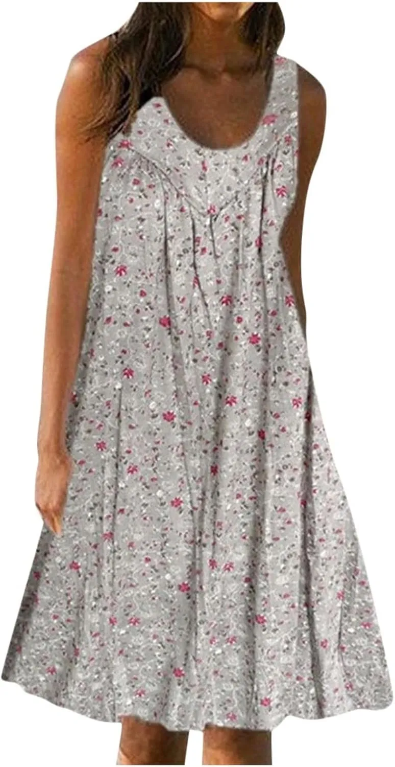 Summer Dress Sundresses 2025 Vacation Dress Sleeveless Dress Tank Top Business Short Dress Floral Dress with Pockets