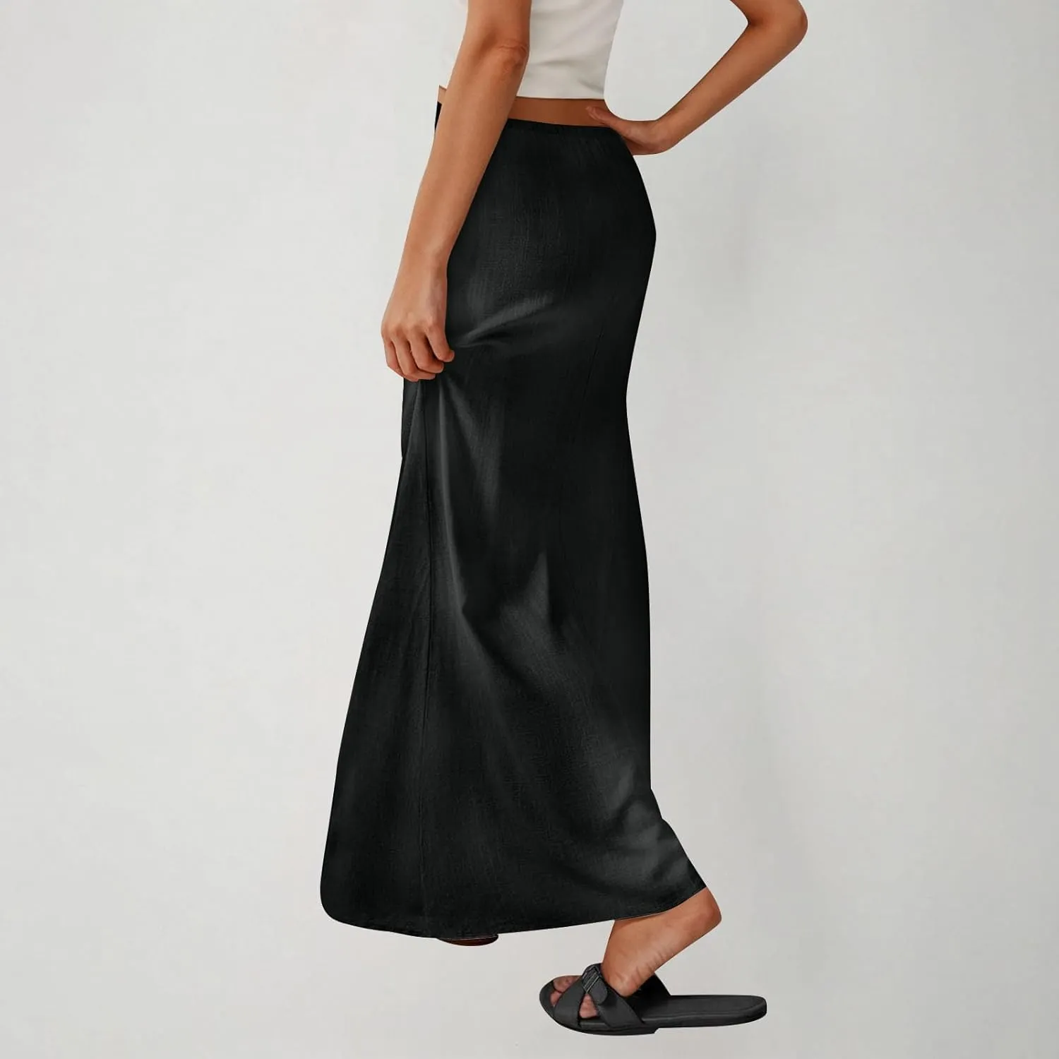 TANGNADE Women's High Waist A-Line Skirt Ankle Length Casual Flowy Long Flared Summer Trendy Elegant Maxi Skirt