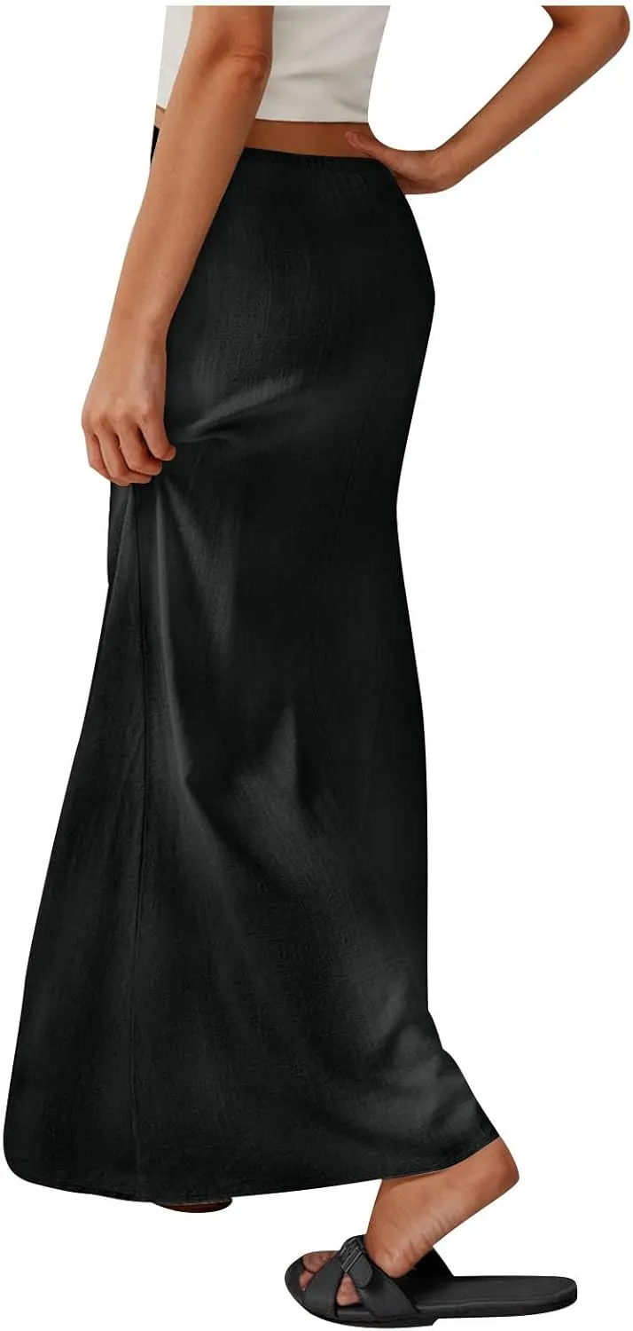 TANGNADE Women's High Waist A-Line Skirt Ankle Length Casual Flowy Long Flared Summer Trendy Elegant Maxi Skirt