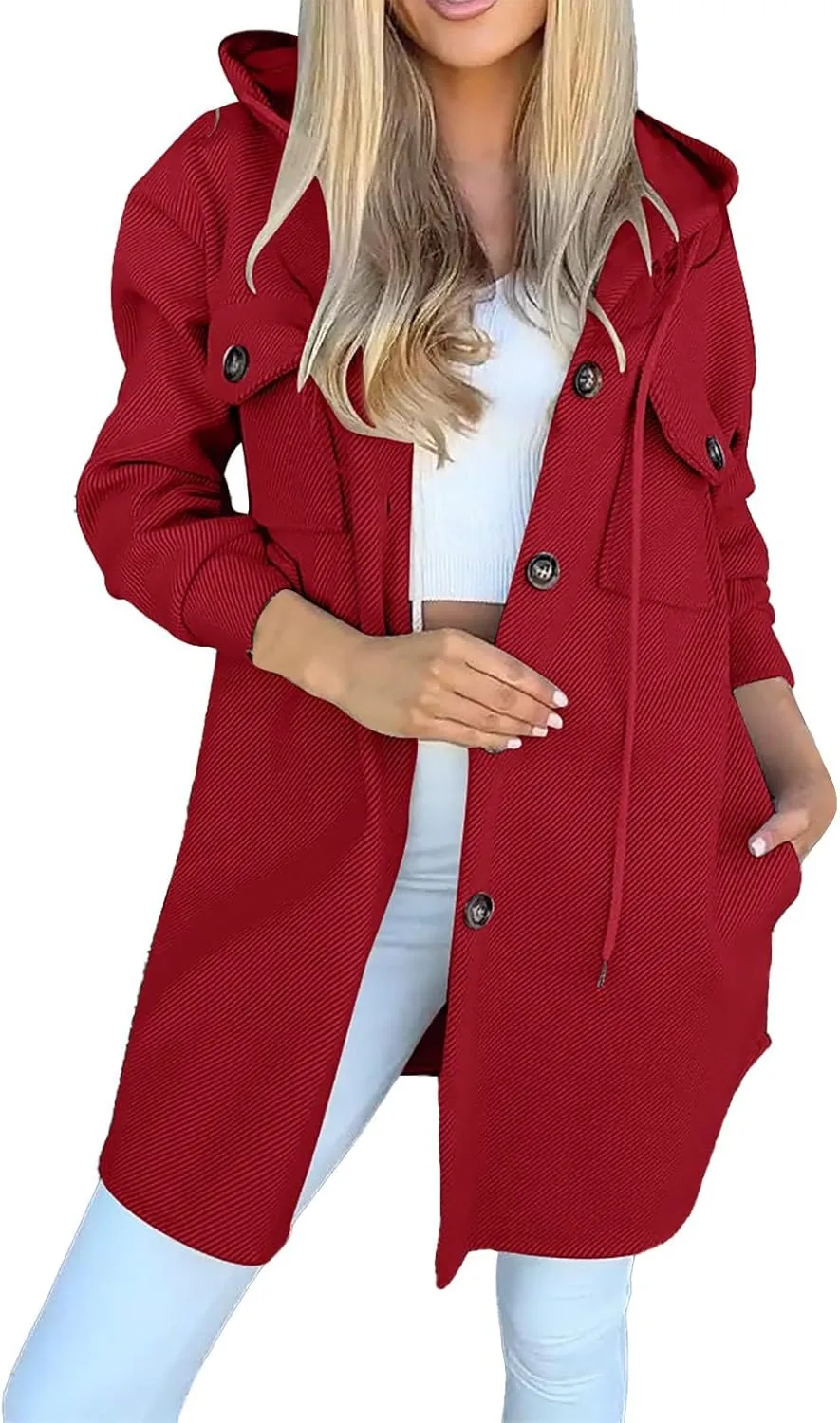 Winter Coats for Women Thick Wool Trench Coat Long Double Breasted Pea Coat Lapel Open Front Jacket with Pockets