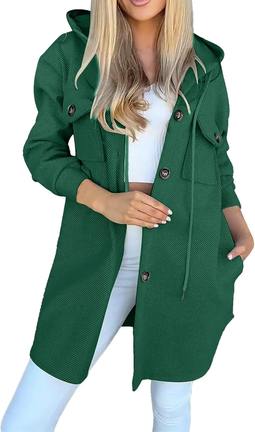 Winter Coats for Women Thick Wool Trench Coat Long Double Breasted Pea Coat Lapel Open Front Jacket with Pockets