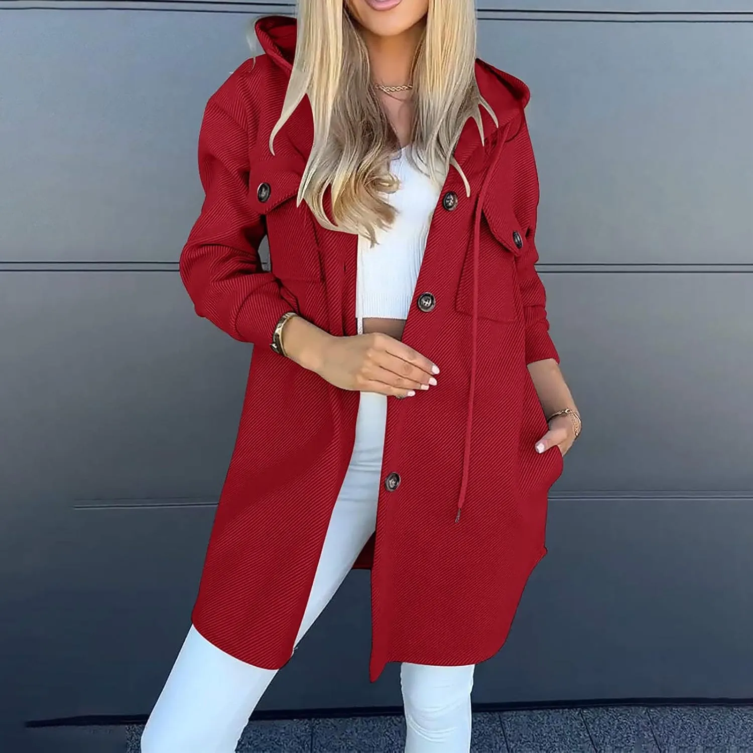 Winter Coats for Women Thick Wool Trench Coat Long Double Breasted Pea Coat Lapel Open Front Jacket with Pockets