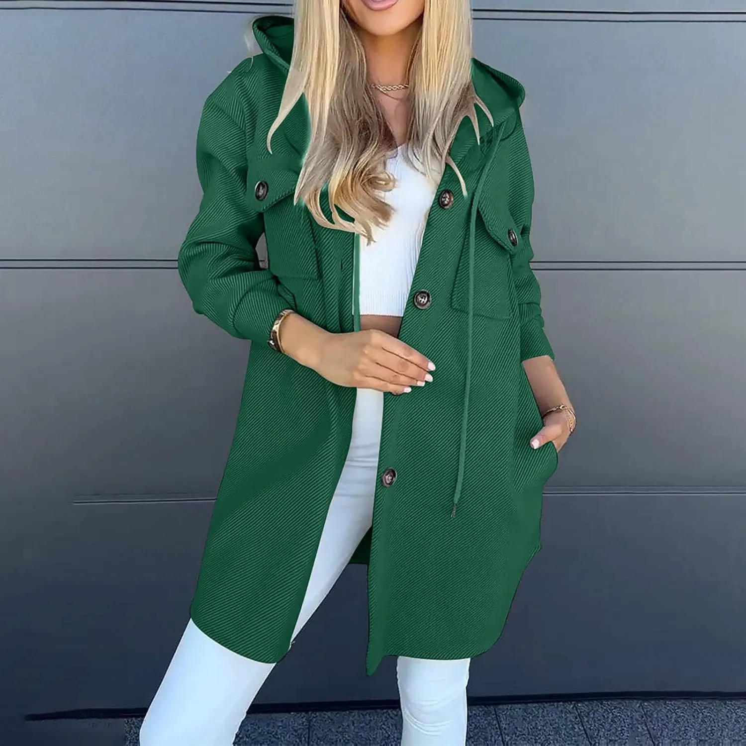 Winter Coats for Women Thick Wool Trench Coat Long Double Breasted Pea Coat Lapel Open Front Jacket with Pockets
