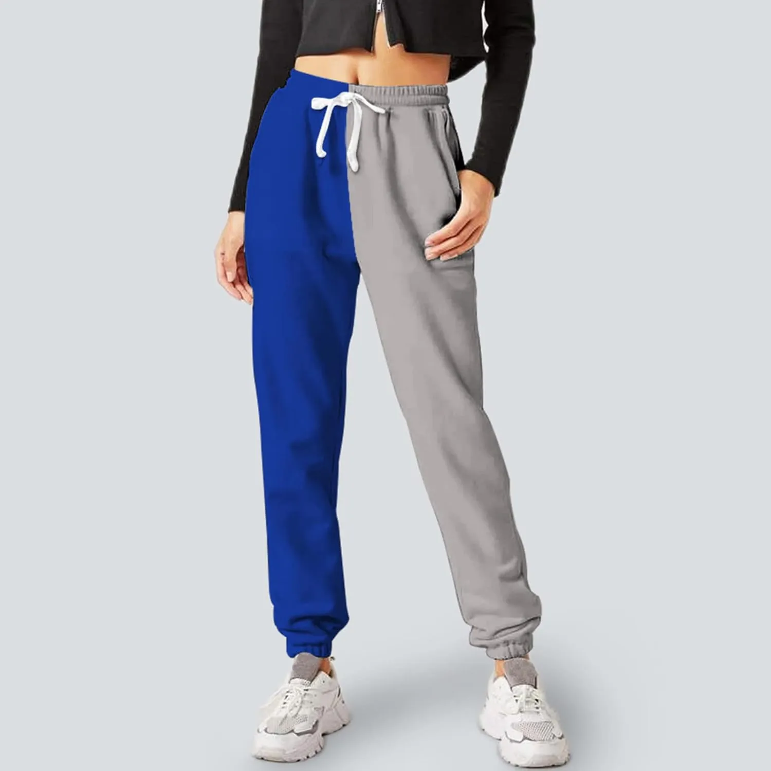 Women Fashion Sports Trousers Solid Color Blocking Printed Comfy Straight Long Leg Workout Athletic Casual Loose