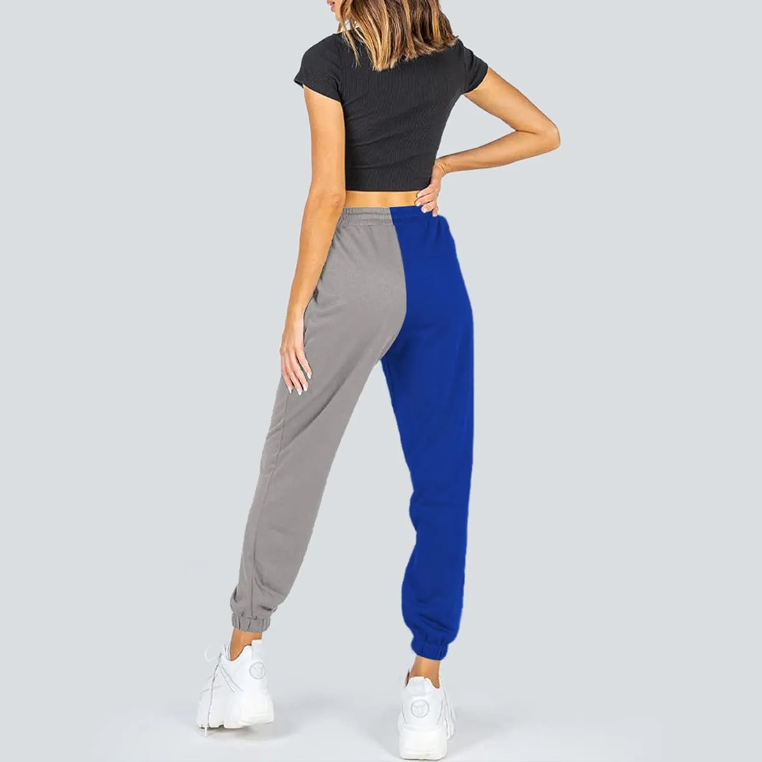 Women Fashion Sports Trousers Solid Color Blocking Printed Comfy Straight Long Leg Workout Athletic Casual Loose