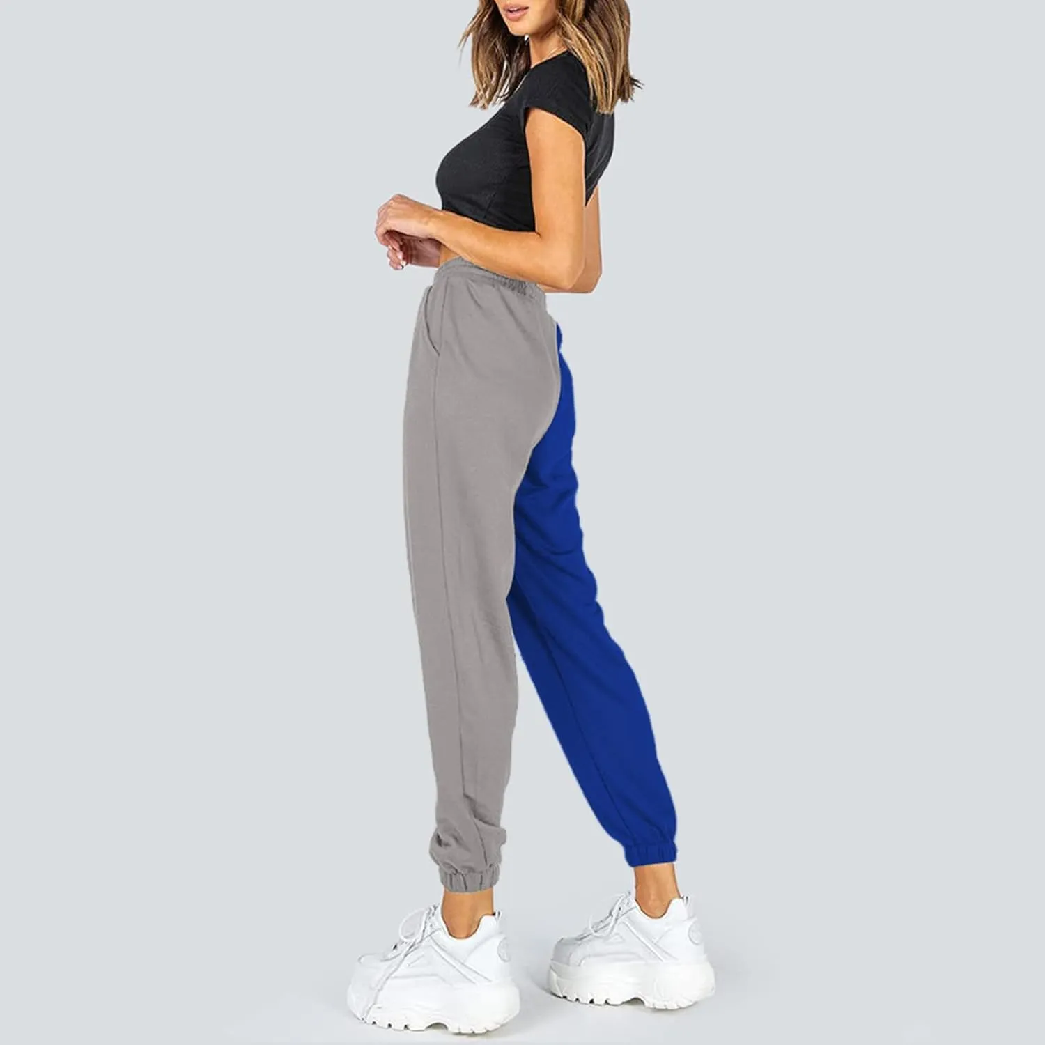 Women Fashion Sports Trousers Solid Color Blocking Printed Comfy Straight Long Leg Workout Athletic Casual Loose