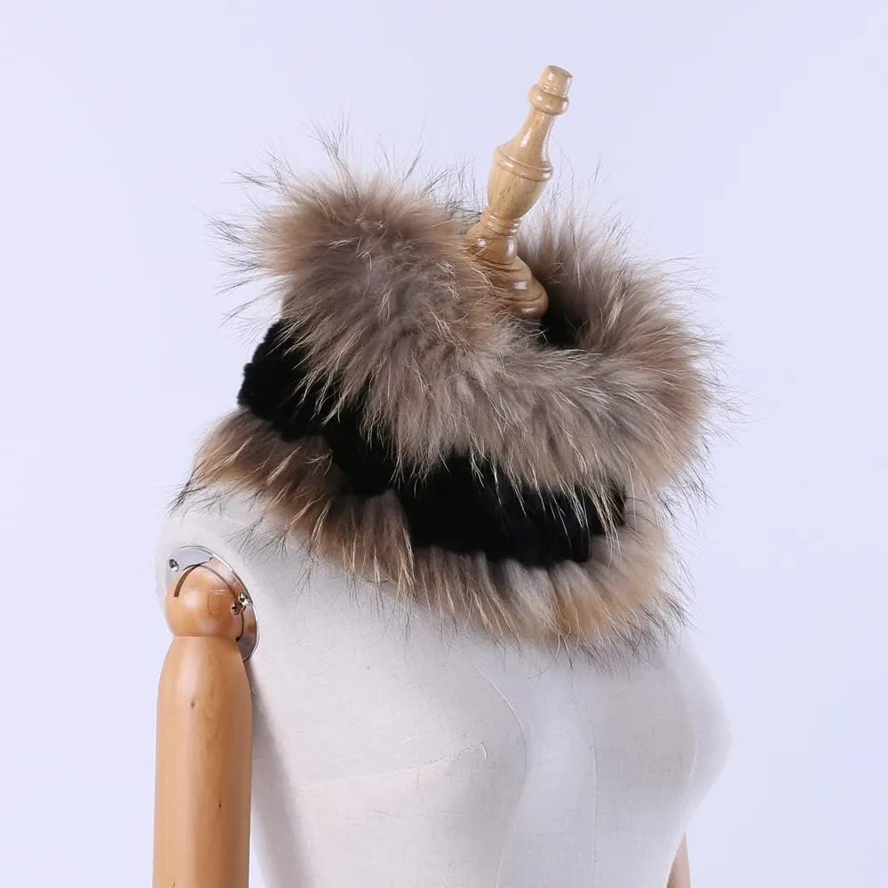 Women's Knitted Scarf Natural Fur Infinite Loop Scarf Hood Scarf