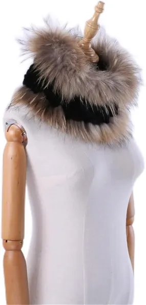 Women's Knitted Scarf Natural Fur Infinite Loop Scarf Hood Scarf