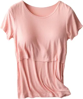 Womens Nursing Tops for Breastfeeding Soft Maternity Shirt Short Sleeve Comfy Pregnancy Clothes Lounge Blouse