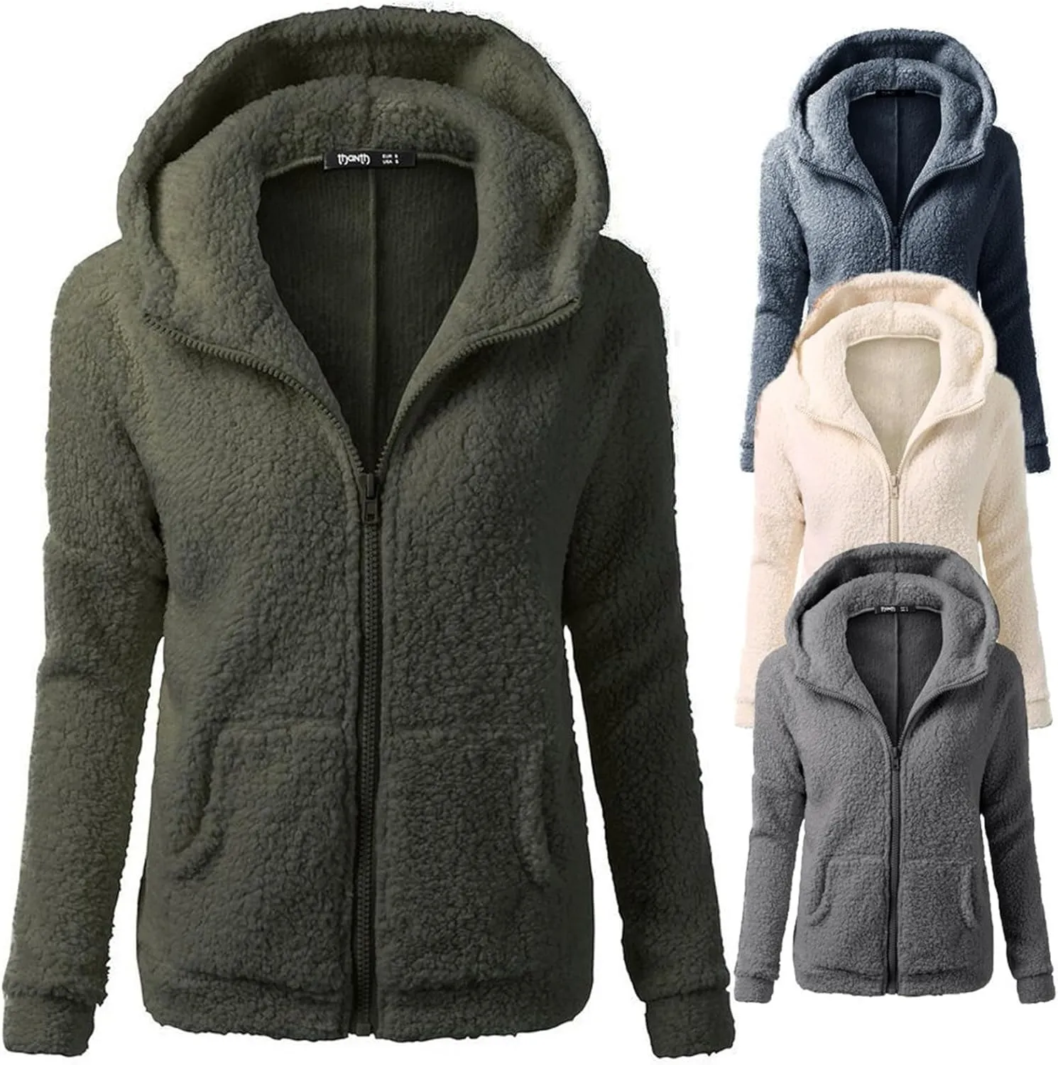 Womens Zip Up Hoodies Lightweight Fleece Lined Fall Winter Coats Comfy Warm Soft Sherpa Jackets Outwear with Pockets