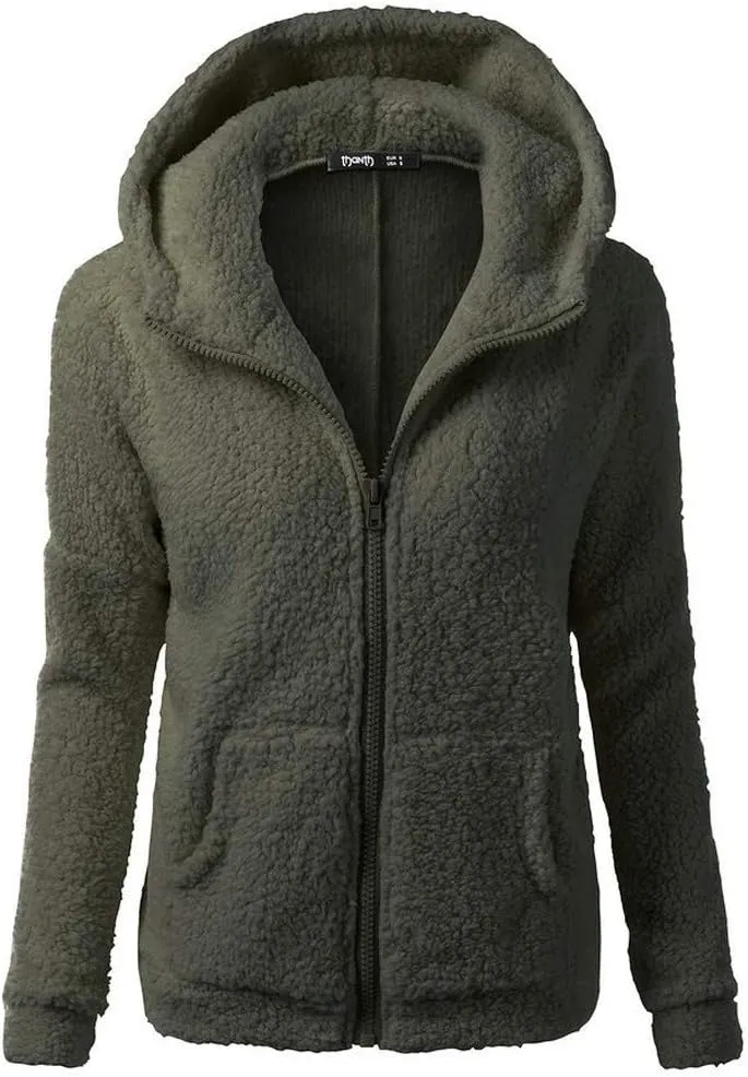 Womens Zip Up Hoodies Lightweight Fleece Lined Fall Winter Coats Comfy Warm Soft Sherpa Jackets Outwear with Pockets