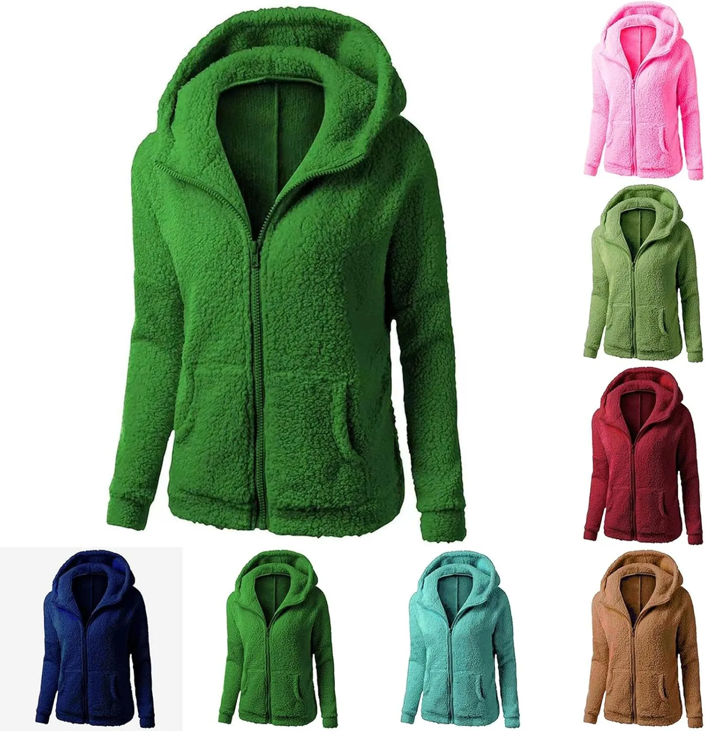 Womens Zip Up Hoodies Lightweight Fleece Lined Fall Winter Coats Comfy Warm Soft Sherpa Jackets Outwear with Pockets