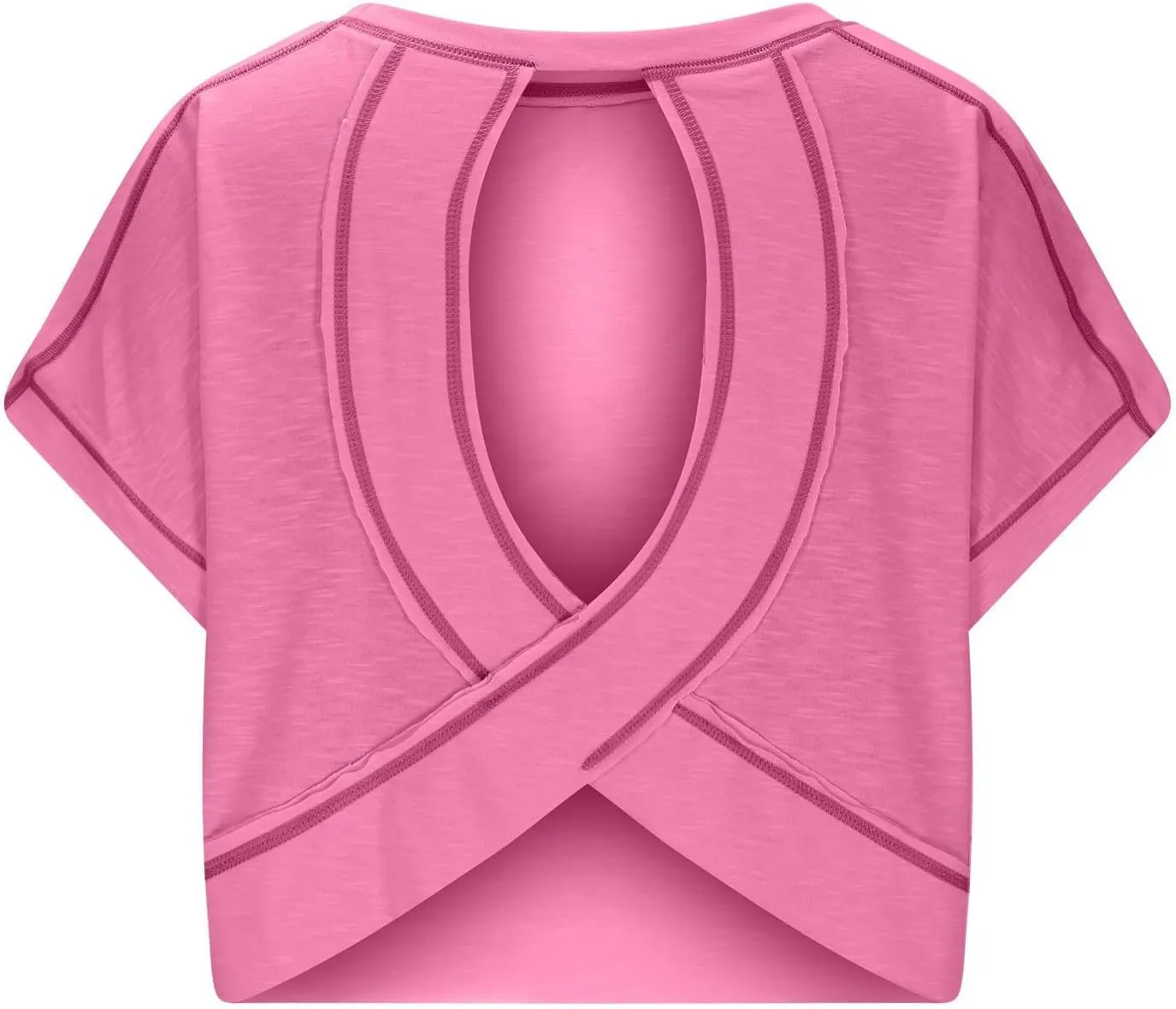 Workout Tops for Women Open Back Athletic Shirts Casual Short Sleeve Round Neck Backless Running Yoga Shirt Crop Top